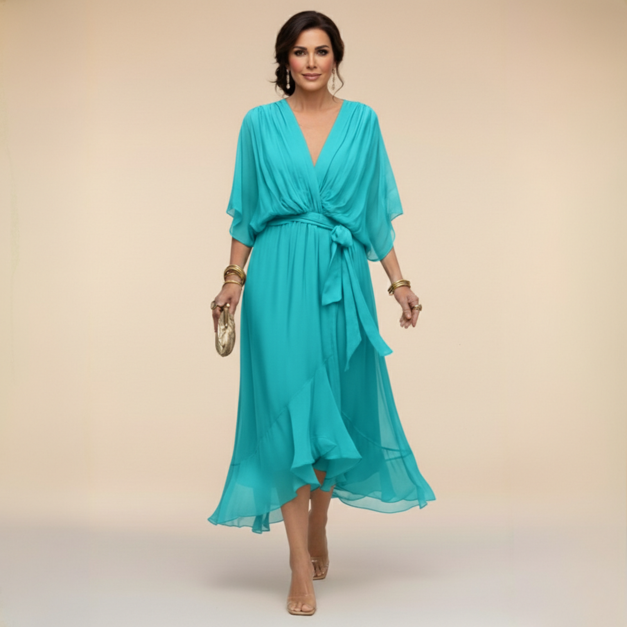 LUCIA™| Vestido de chiffon con escote en v