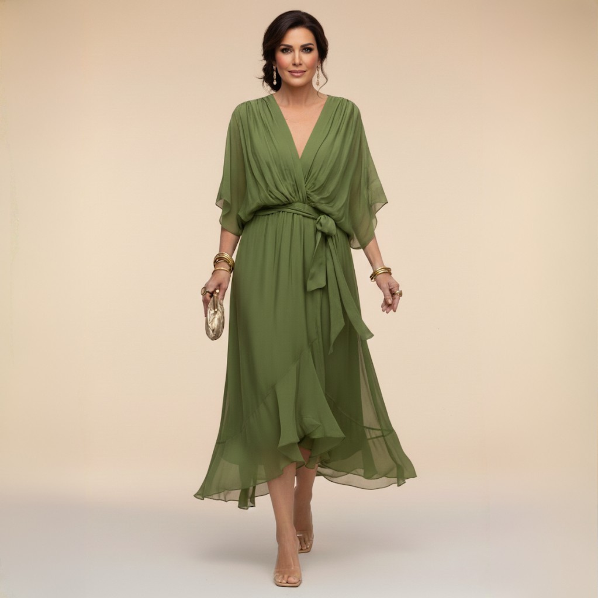 LUCIA™| Vestido de chiffon con escote en v