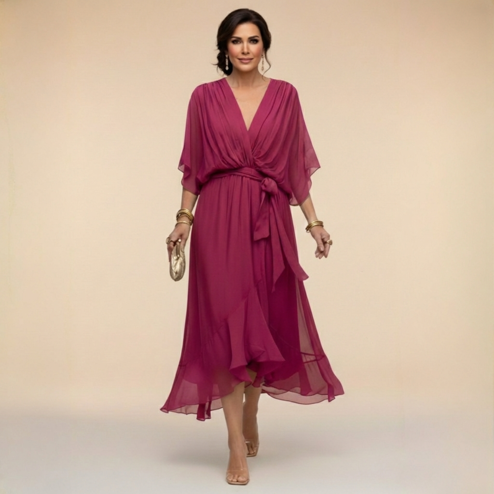 LUCIA™| Vestido de chiffon con escote en v