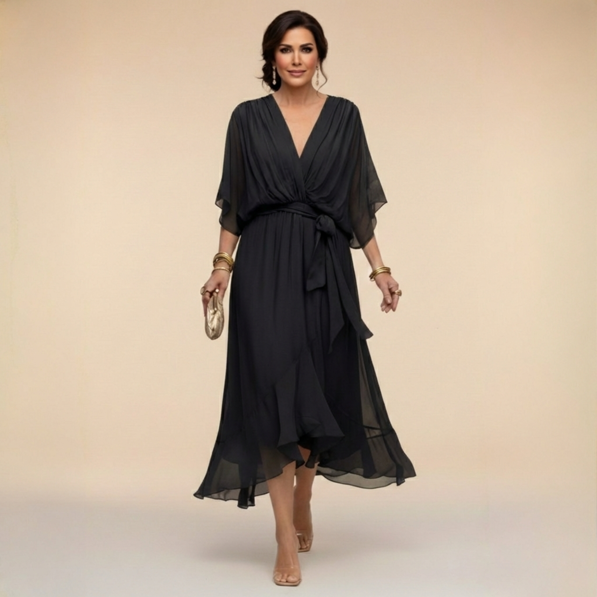 LUCIA™| Vestido de chiffon con escote en v