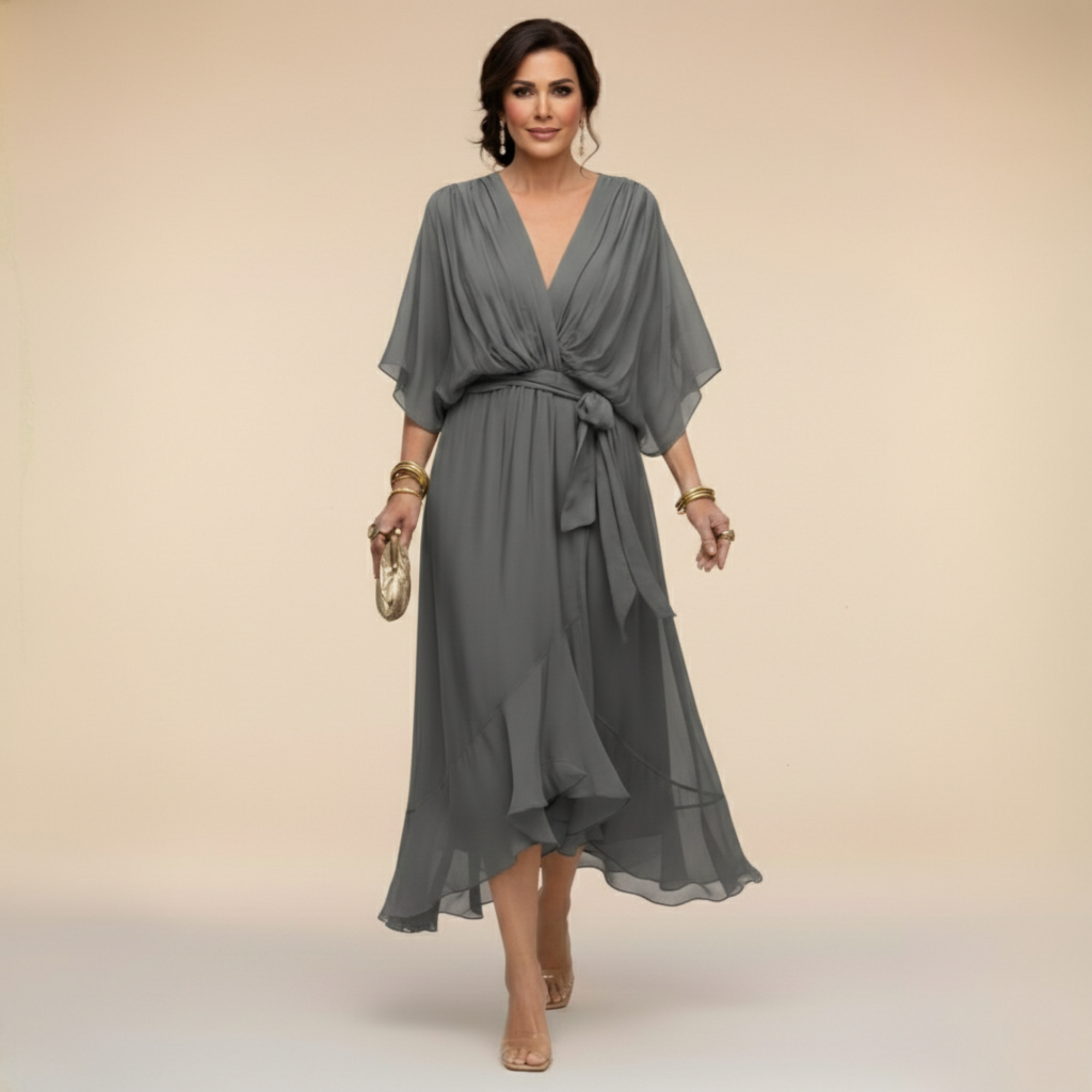 LUCIA™| Vestido de chiffon con escote en v