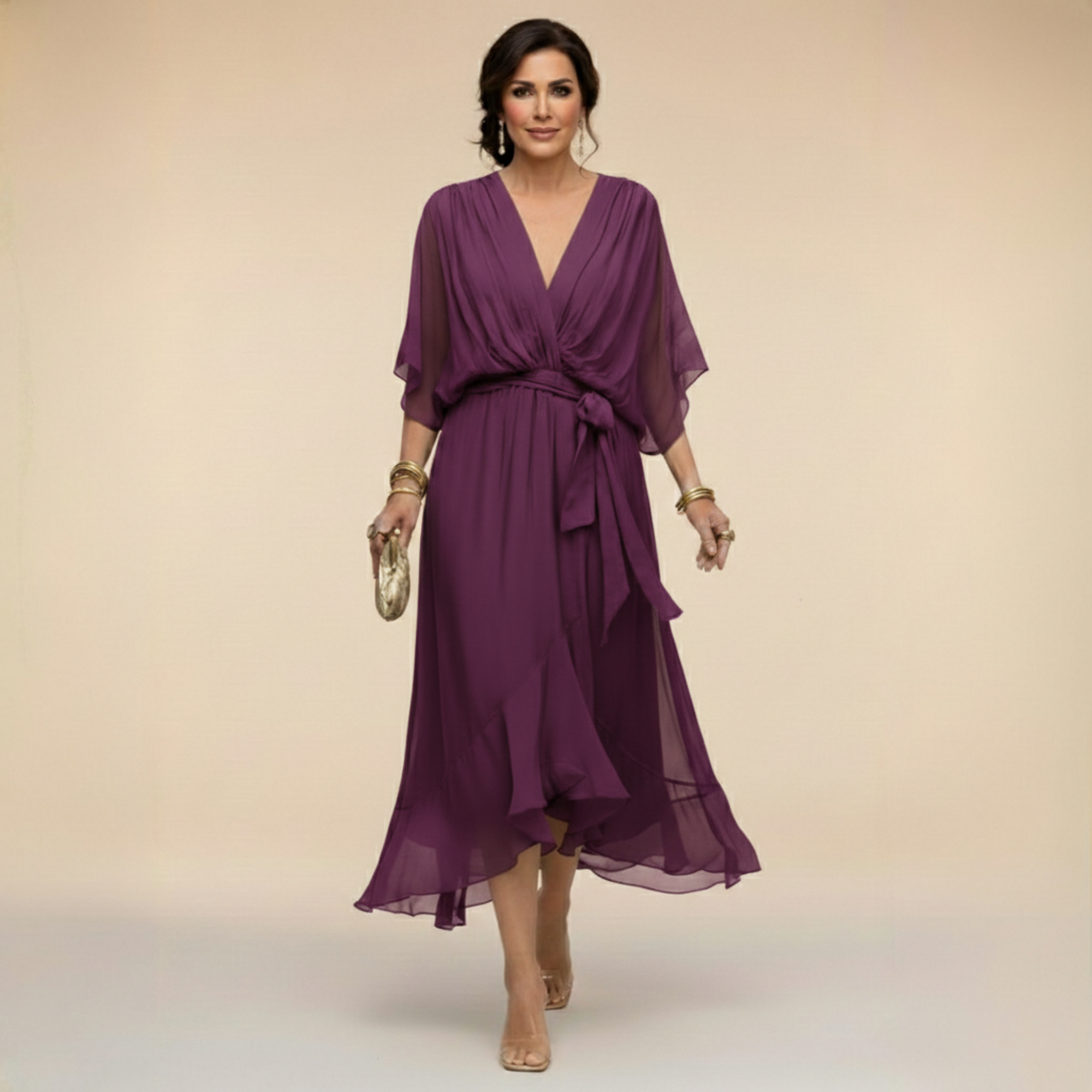 LUCIA™| Vestido de chiffon con escote en v
