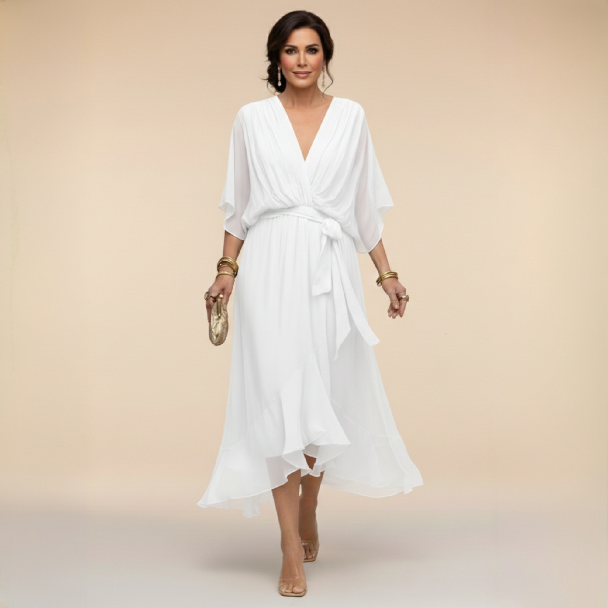 LUCIA™| Vestido de chiffon con escote en v