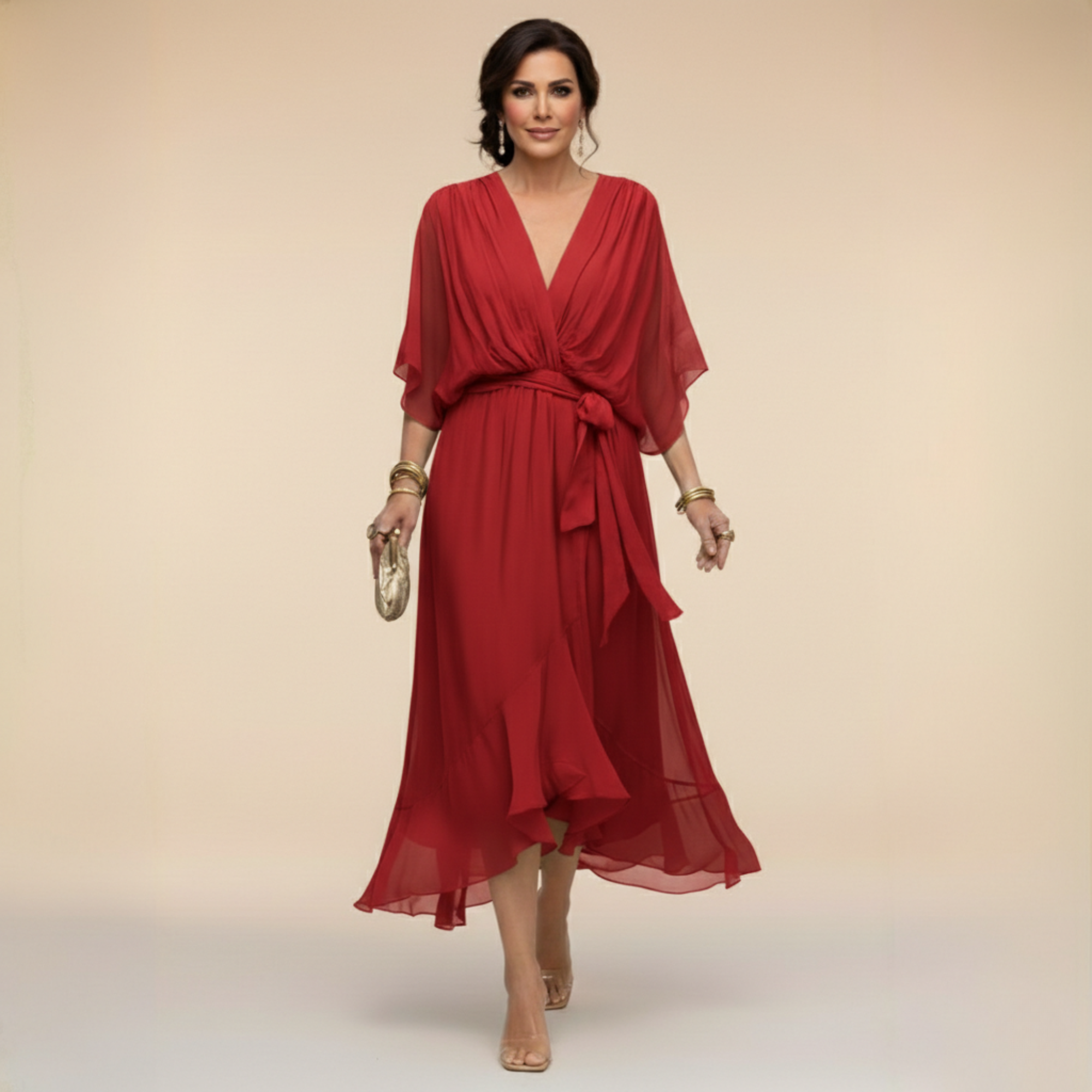 LUCIA™| Vestido de chiffon con escote en v