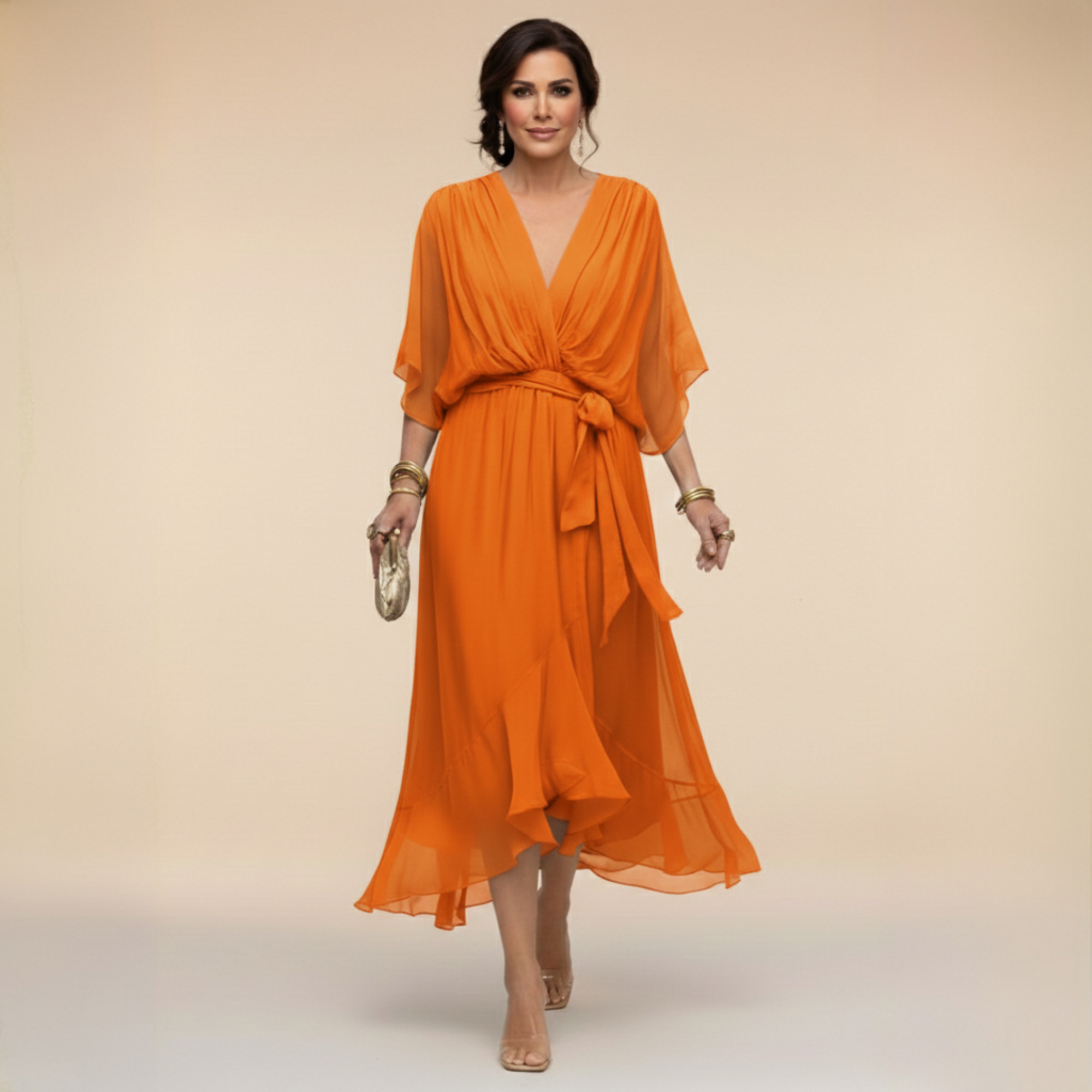 LUCIA™| Vestido de chiffon con escote en v