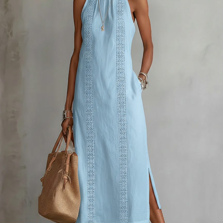 NAYARA™ | Vestido midi de lino con cuello mao