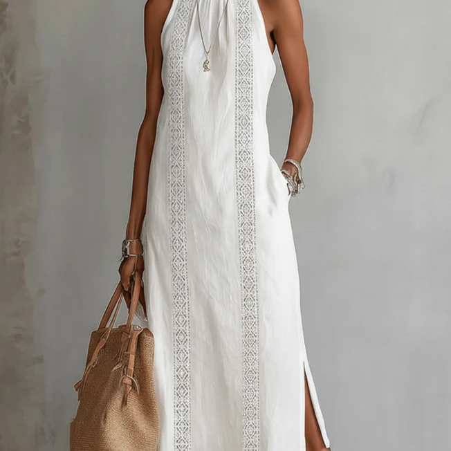 NAYARA™ | Vestido midi de lino con cuello mao