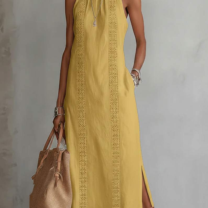 NAYARA™ | Vestido midi de lino con cuello mao